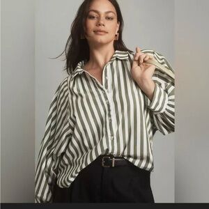 Pilcro Anthropologie Bailey Boyfriend Batwing Blouse Green Stripe Size S